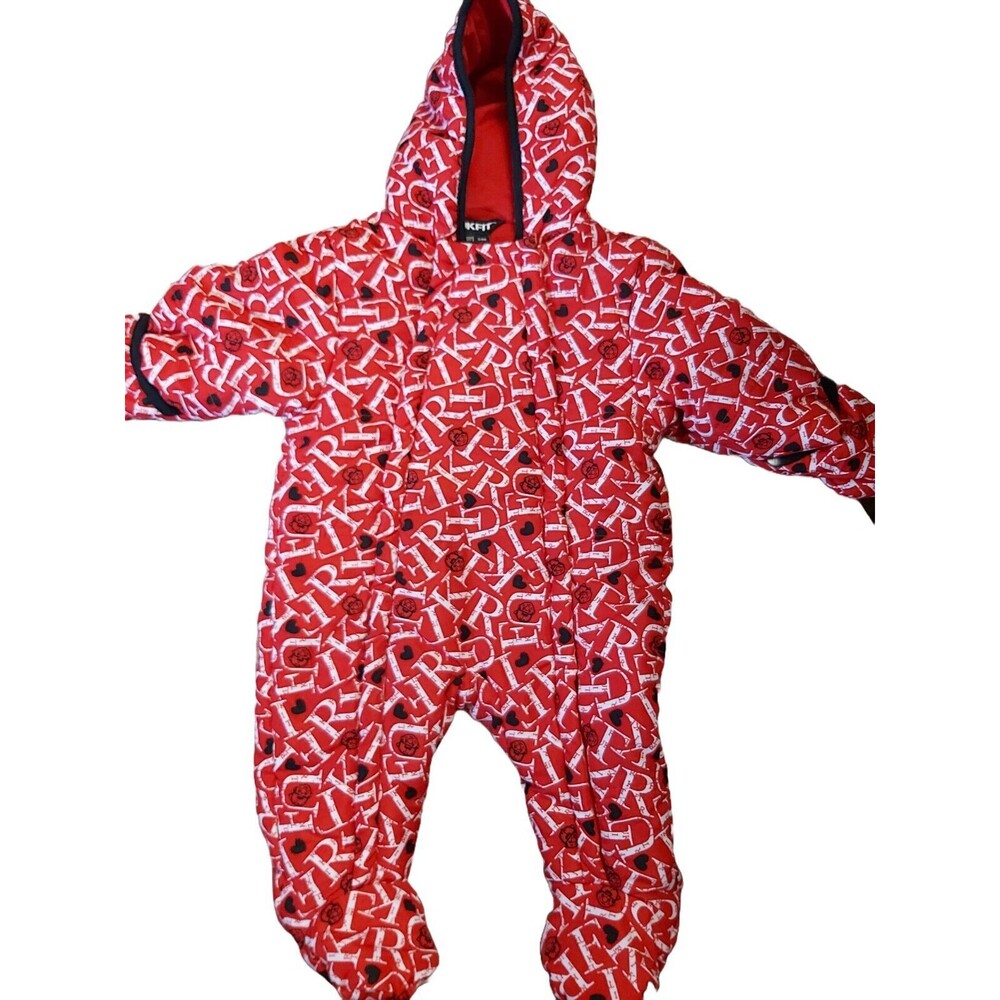 Trukfit Red Logo Snowsuit Size  3-6 Months Looks New Hearts Black